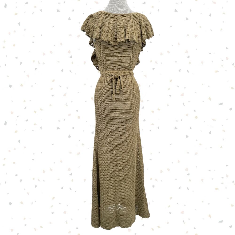 Chasing Unicorns Rosalita Crochet Maxi Dress Olive Khaki Flutter Boho Fit Size M